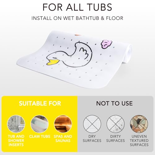 Image of PRATIQUE Kids Bath Mat for Tub Non Slip,40 X 16 Inch Extra Long Kids Bathtub Mat Duck Bathtub Shower Mat Safety Anti Slip with Suction Cups and Drain Holes, Machine Washable