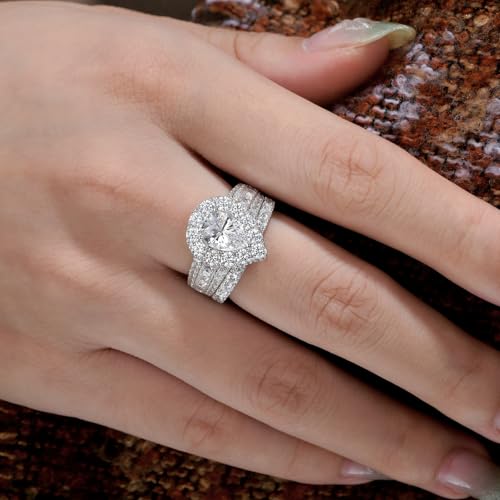SHELOVES Pear Cubic Zirconia Wedding Ring Sets For Women Teardrop Halo Bridal Sets 925 Sterling Silver Sz 5-103