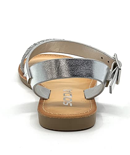 Soda Girls Sandals Open Toe Summer Flats Dress Sandals Shoes Toddler/Little Kid/Big Kid BIG BOSS SILVER 13