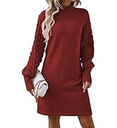 Pink Queen Women's Long Sleeve Sweater Mini Dress Casual Loose Mock Neck Empire Waist Cocktail Pa...