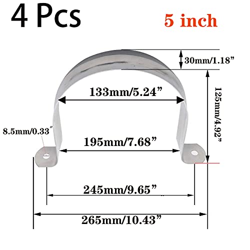 4 Pcs 5inch Rigid Pipe Strap,Two Hole Stainless Steel Strap U Bracket, Widened Tube Strap Tension Clip Assortment Kit Heavy Duty Pipe Clamp for Pipe Fixing（133mm） by BVO - Used condition - Image 2