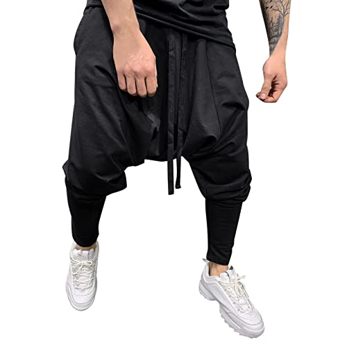 Hippie Pants Men Harem Baggy Boho Trouser Ninja Long Shorts Summer Wear Beach Yoga Toji Japanese Breathable Comfortable Bohemian Cotton Black