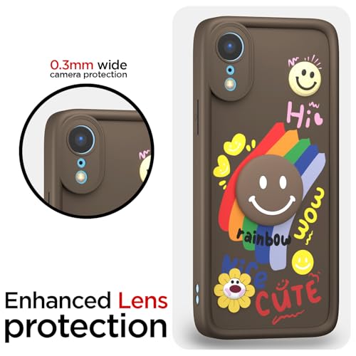 Image of Pikkme Back Cover for iPhone XR | Soft Silicone| Cute Rainbow Smile & 3D Cartoon Flower Design | Shockproof Raised Camera Protection Bumper Case (Brown)