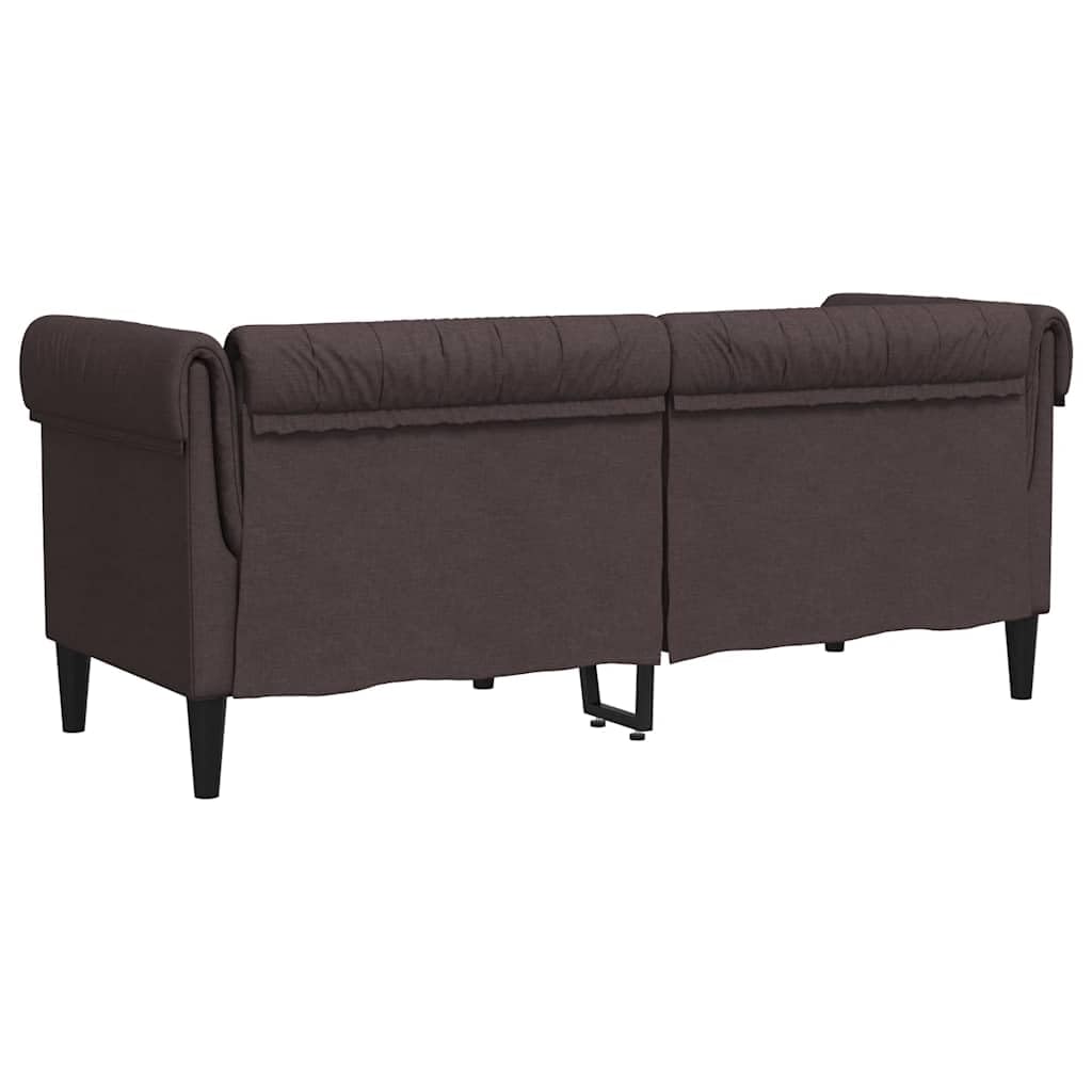 Chesterfield Sofa 2-osobowa, ciemnobrązowa, materiał z tapicerowaną ławką, lounge, ławką do siedzenia, oparciem, podłokietnikami, idealna do salonu, pokoju gościnnego, relaksującej części