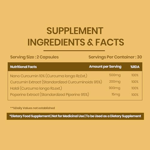 Image of Vlado's Himalayan Organics Curcumin 1600mg+ | Extra-Pure Nano Curcumin Capsules with 95% Curcuminoids | Turmeric & Piperine | Joint Support Supplement for Men & Women - 60 Capsules
