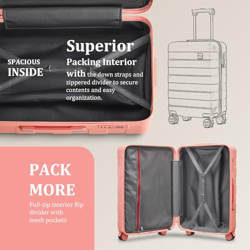 Image of imiomo 24 IN Checked Luggage, Suitcase with Spinner Wheels, Hardside 3PCS Set Lightweight Rolling Travel Luggage with TSA Lock(24 inch /Pink)