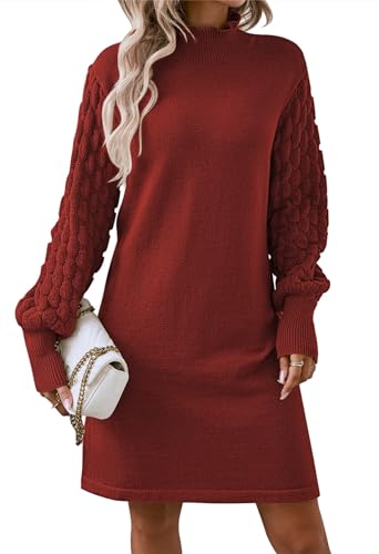 Pink Queen Women's Long Sleeve Sweater Mini Dress Casual Loose