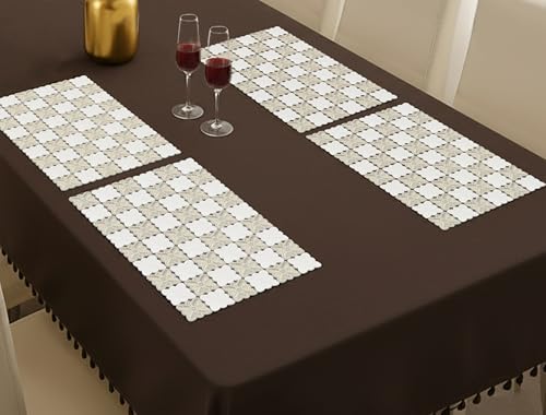 Image of Yellow Weaves 4 Pcs PVC Table Placemats, Dining Table Mat, Stain Resistant, Anti-Skid, Waterproof, Washable, Dining, Kitchen, Restaurant Table Set Easy to Clean, Durable (Floral Golden)