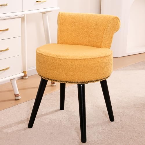 Amazon.com: BLEXA Sherpa Vanity Chair with Back Small Makeup Chair with Wood Legs Sherpa Vanity ...