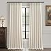 Pinch Pleated Linen Curtains 96 Inches Long for Living Room Bedroom, Light Filtering Boho Window Drape 96 inch 2 Panels Burgs with Hooks&Rings 8ft Cream Birch Sliding Glass Door Sheer Curtain Decor
