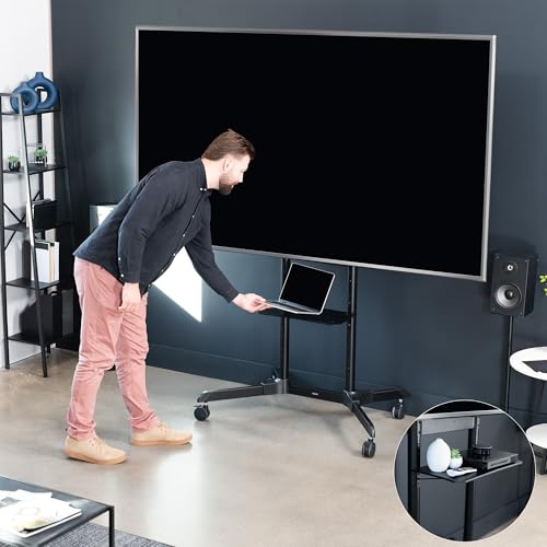 Image of VIVO Mobile TV Cart for 55 to 100 inch Screens up to 165 lbs, LCD LED OLED 4K Smart Flat and Curved Panels, Rolling Stand with Laptop DVD Shelf, Locking Wheels, Max VESA 800x600, Black, STAND-TV100E
