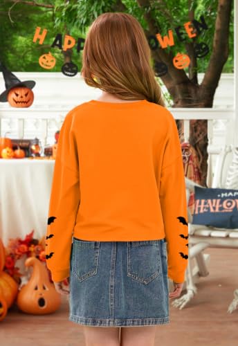 Image of BesserBay Girls Halloween Crop Tops Orange Print Spooky Shirt 6-14 Years