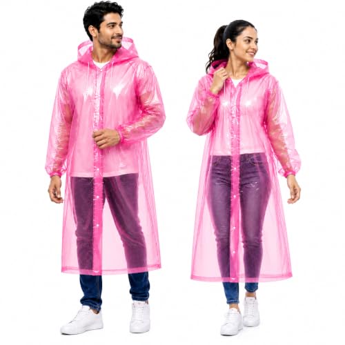Image of Full Length Waterproof Raincoat for Men & Women | Hooded Transparent Rain Wear with Sleeves | Reusable Long Rain Jacket for Bike Riding, Travel, Camping & Monsoon Protection