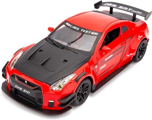 Image of 1 /24 Scale Compatible for Nissan GTR Model Car Toy, Zinc Alloy Pull Back Toy car with Sound and Light for Kids Boy Girl Gift (Red)