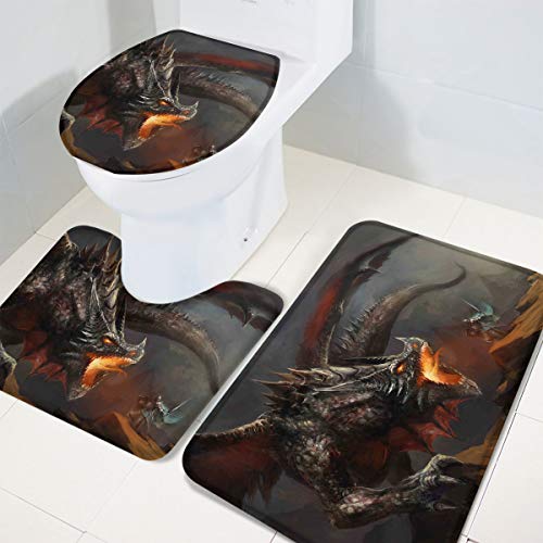 Queenker 3-teiliges Badteppich-Set, WC-Sitzbezug, cooler Drachen-Tier-Kunstdruck, WC-Vorleger und WC-Deckelbezug, rutschfeste Badezimmer-Bodenmatte 45.7x76.2 cm + 35.6x45.7 cm + 38.7x45.7 cm – Bild 5