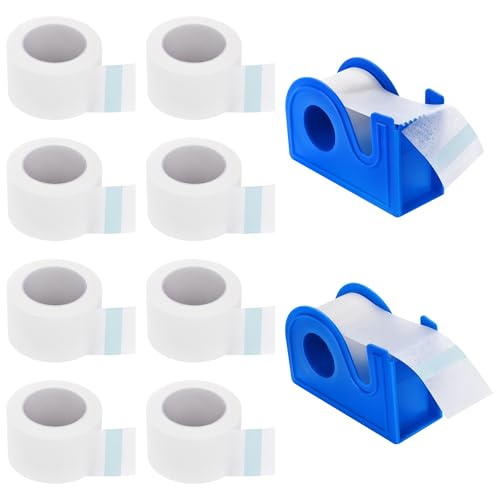 AGHHFY 8 Rolls 1-Inch White Medical Paper Tape with 2 Dispensers