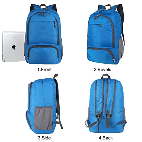 HYCOPROT 35L Packable Backpack Ultra Lightweight Foldable Rucksack Water Resistent Breathable Bag for Men Women Outdoor Camping Walking Hiking Climbing Travel Daypack (Blue) - Image 2
