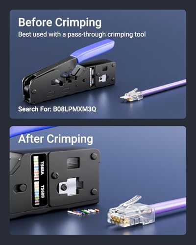 VCE RJ45 Connector Pass Through Cat5E/Cat5 50 Pack, Ethernet RJ45 Plug for Cat5 Cat5e UTP Solid & Stranded Network Cable