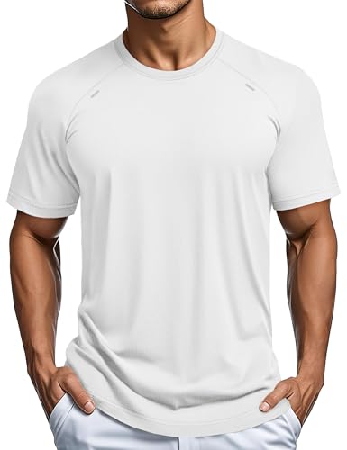MAGCOMSEN Mens Quick Dry Shirts Short Sleeve Workout Shirt Athletic Training Summer Beach Tee Cooling Traveling T-Shirt White XL