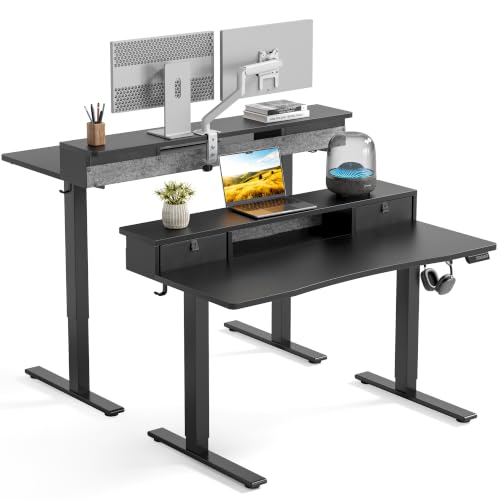 Image of FEZIBO 55 x 28 Inch Electric Standing Desk with 2 Drawers, Black