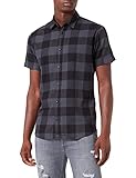 Escote: con cuello JACK&JONES JJGINGHAM TWILL SHIRT SS, Camisa de los hombres, Asphalt/Checks:/SLIM, M