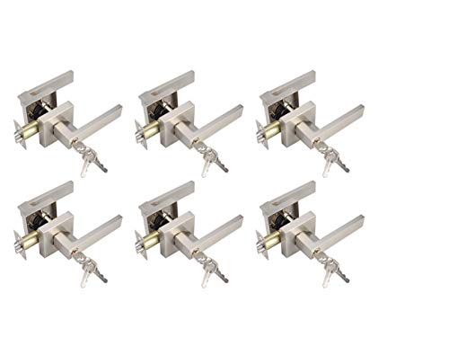 Pack of 6 Keyed Entry Lever Lock for Exterior Door and Front Door Heavy Duty Lever Door Lock Handle Satin Nickel Finish HTL01-SN-ET-6P