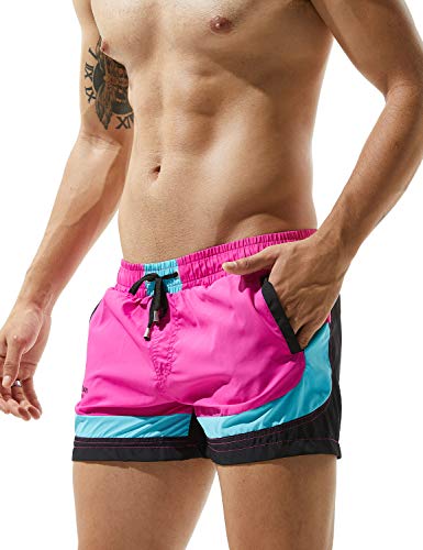 SEOBEAN Mens Low Rise Sports Training Shorts (Medium/28-30, 70602 Rose Red)