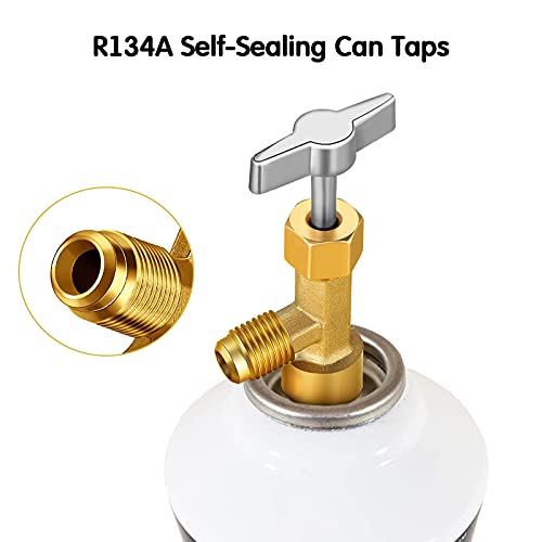 R134A Self-Sealing Can Taps With Valve Core Removal Tool, Tank Adapter For 1/4 Inch And 1/2 Inch Charging Hoses, 10 Pieces R134A Refrigeration Schrader Valve Cores, 10 O Ring Seals Rubber 10 Gasket #TOP4