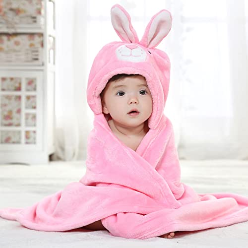 Image of TONWHAR 0-4 Years Toddlers' And Kids' Boys Girls Animal Face Hooded Blanket Baby's Bathrobe,Plush After Bath Blanket(Rabbit)