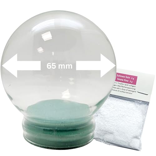 65mm-Ersatzglas/Bastelglas für Schneekugel mit 1 x Schnee | 65mm Durchmesser | Schneekugel reparieren | 40001