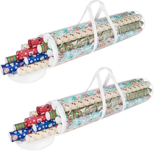 Wrapping Paper Storage Bags - Set of 2 Clear Totes with Handles for Organizing 30-Inch Rolls of Holiday, Birthday, and Christmas Wrap by Weidllys