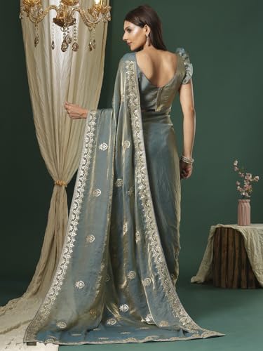 Image of SAREE MALL Women's Satin Silk Embroidered Saree With Unstitched Blouse (KRIYNS4001 KH Parent)