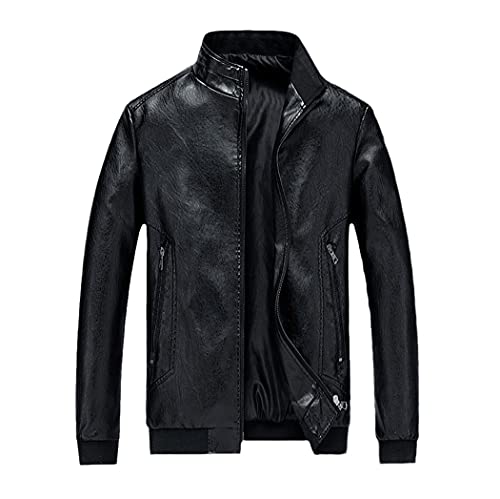 Veste en cuir pour homme avec fermeture éclair manteau hiver noir M