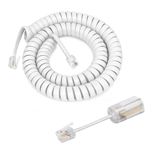Uvital Telephone Handset Cord Detangler, 1 Pack Phone Handset Cord 10Ft Uncoiled(1.2 Ft Coiled) and 1 Pack 360 Degree Rotating Swivel Anti-Tangle Untangler Cord Detangler(White)