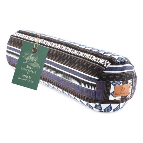 #DoYourYoga Zylinder Yogabolster mit Bio-Dinkelspelz (KBA) waschbarer Bezug aus 100% Baumwolle 68cm x 22cm Yogakissen Meditations- / Sitz- / Zafukissen für Yin Yoga - Style 11