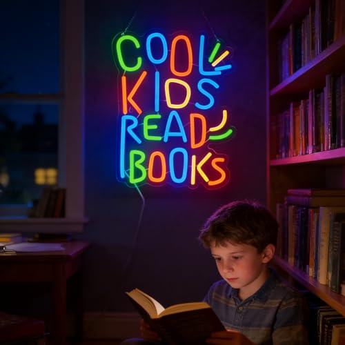 Image of Cool Kids Read Books Neon Sign Kids Read Books Neon Signs for Wall Decor Read Books USB Dimmable LED Lights for Student Suitable for Classroom Bookstore Library Museum Study Room Gift for Teen Boys Girls Christmas