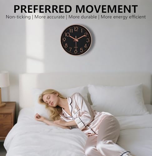 Image of Wall Clock, Silent Wall Clocks Battery Operated 10 Inch- Modern Non Ticking Analog Clock with Large Numerals Tempered Glass Clocks for Bedroom, Living Room, Kitchen, Office Decor, Black