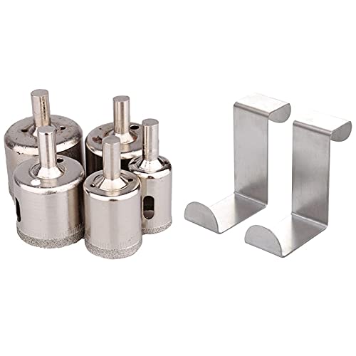 Juego de 5 brocas centradoras de diamante para perforar azulejos, con 2 ganchos de acero inoxidable para armarios de cocina y ropa — Color: Plata miniatura 2
