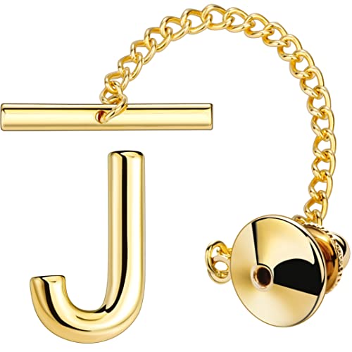 AMITER Men Tie Tack Initial Gold/Silver Tie Pin with Chain Clips for Necktie, Bow Tie & Hat