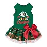 Fitwarm Just a Girl Who Loves Christmas Dog Tulle Dress, Funny Christmas Clothes for Small Dogs Girl, Holiday Pet Outfit, Red, White, Green, Yellow, XS