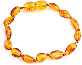 SilverAmber New Baltic Amber Anklet Bracelet Cognac - Handmade 100% Genuine Amber Bean Beads - Premium Quality - Sizes 12-26 CM