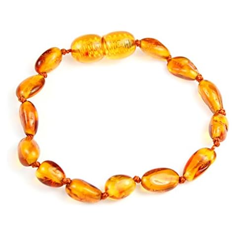 SilverAmber New Baltic Amber Anklet Bracelet Cognac - Handmade 100% Genuine Amber Bean Beads - Premium Quality - Size 20 CM Cover