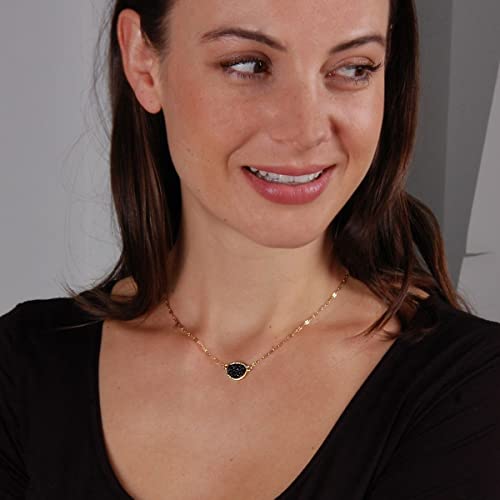 Humble Chic NY Simulated Druzy Pendant Necklace for Women with Sparkly Oval Stone - Gold, Silver, or Rose Gold Tone Chain - 16" with 3" Extender2