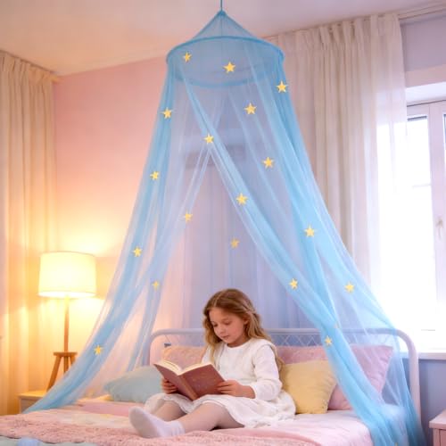 Ciel de Lit, Moustiquaire de Lit avec Étoiles Lits à Baldaquin Décor de Chambre en Moustiquaire Auvent de Lits pour Enfants Filles Décoration de Chambre...