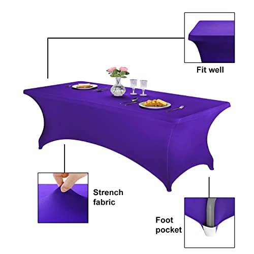 Image of FORLIFE Spandex Table Covers,Fitted Tablecloth for Rectangular Tables, Stretch Patio Table Covers, Universal Spandex Table Cover for Wedding, Banquet, Party (8ft, Purple)