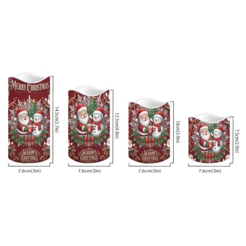 Image of Santa Christmas Color Changing Flameless LED Candles Set of 4 | Snowman Xmas Battery Operated Fake Candles, with Remote Control, Flickering Flame for Home Holiday Party Centerpiece Decor