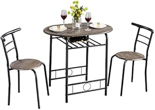 Yaheetech 3 Piece Dining Table & Chairs Set, Compact Dining Room Set with Storage Shelf and Wine Rack, Modern Design Breakfast Table for Kitchen/Apartments/Dorm Room, Drift Brown, 80x53x75.5cm