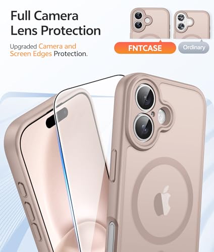 Image of FNTCASE for iPhone 16 Case: [Compatible with Magsafe] Translucent Matte Cases with [Full Camera Protection] [Screen Protector] Military Grade Shockproof Protective Phone Cover - Desert Gold