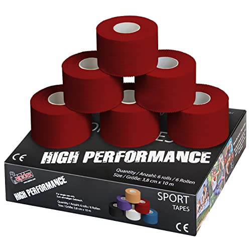 ALPIDEX 6 x Cinta Adhesiva Deportiva 3,8 cm x 10 m Sport Tape 100% Algodón Inelástica Balonmano Fútbol Voleibol Escalada, Color:Rojo