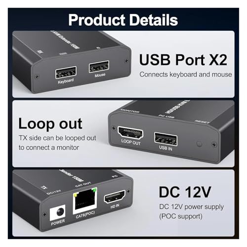 Extensor KVM USB sobre cable de red Cat 6 de 150M y convertidor digital Full HD 3